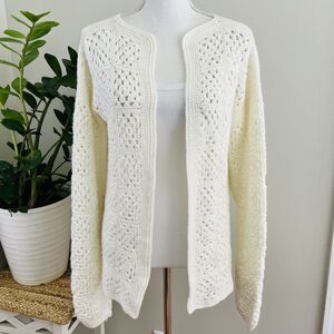 Handmade White Granny Square Crochet Coquet Cottagecore Cardigan Sweater L / XL